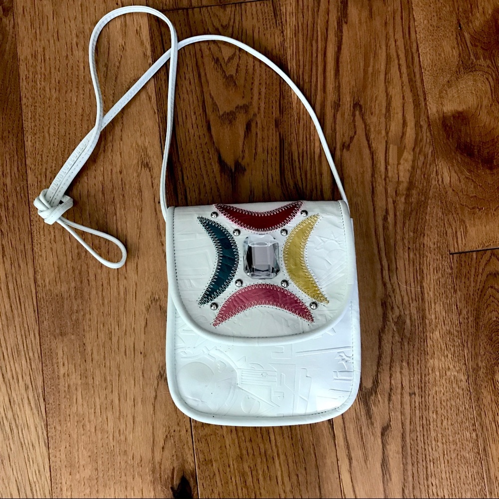 EMBOSSED WHITE LEATHER SHOULDER BAG